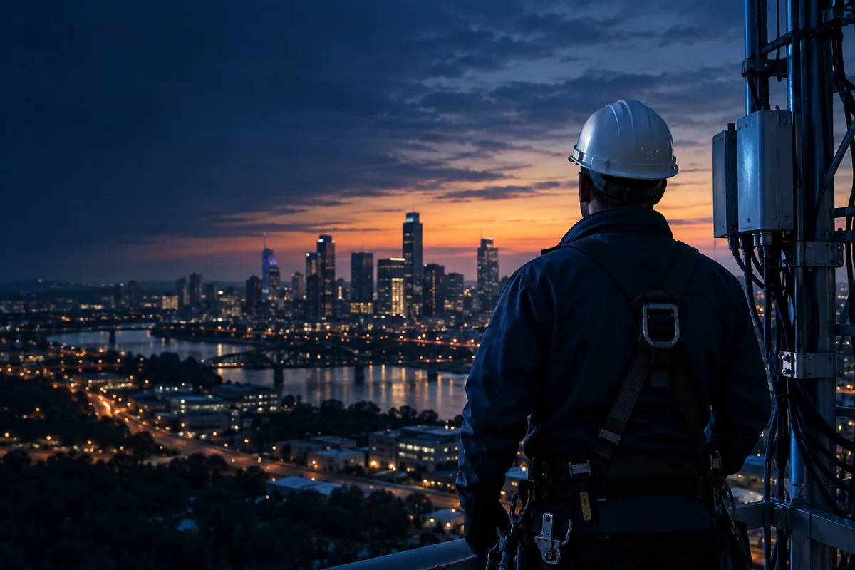 Technician overlooking connected city infrastructure